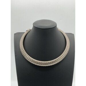 Silver Coiled Collar Omega Cobra Tubogas Modernist Egyptian Revival Necklace